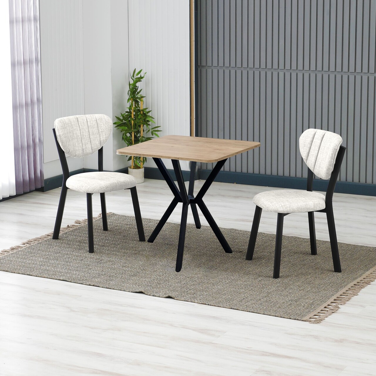 Set masa extensibila si scaune, 3 piese, Hanah Home, Elma, Crema/Nuca - imagine 5